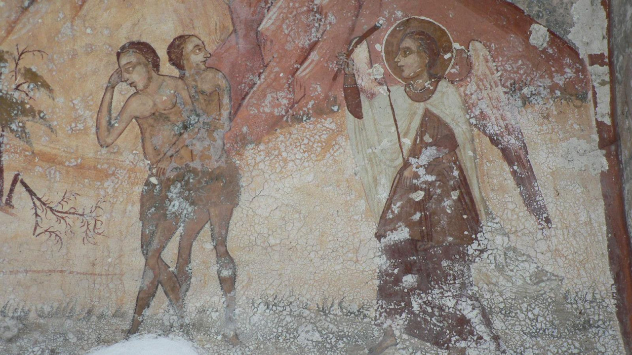 Freska na kojoj je prikazano proterivanje Adama i Eve iz rajskog vrta