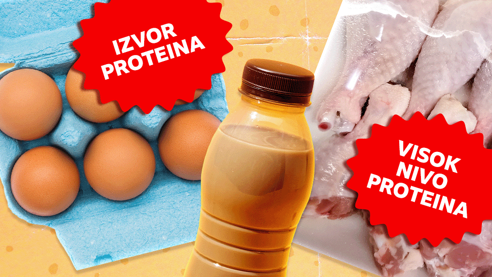 Ilustracija sa jajima, pilećim batacima i mlečnom kafom u flašici