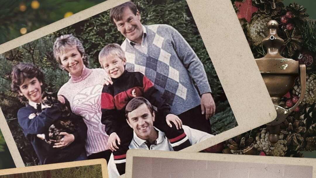 Mozaik fotografija - na jednoj je Roni Lokvuda sa papirnom kapi na glavi, na drugoj drži Lojda, sina Roba i Dajen