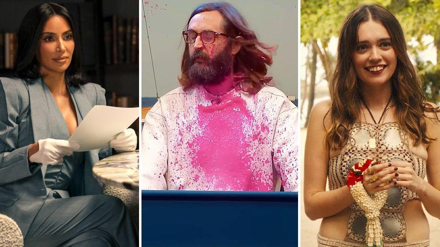 Sleva nadesno: Kim Kardašijan u All's Fair, Džo Vilkinson u Ko se zadnji smeje, i Ejmi Lu Vud u Belom lotosu