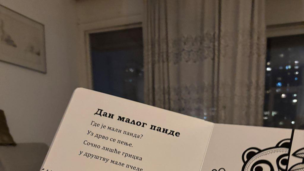 otvorena dečija knjiga sa pesmicom Dan malog pande
